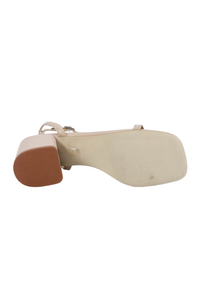 Steve Madden Womens Leather Ankle Strap Block Heels Shoes Beige Size 9.5M