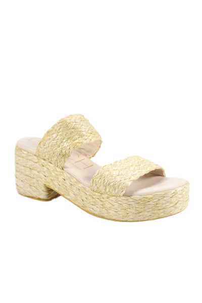 Matisse Womens Raffia Slip On Block Platform Heels Shoes Natural Size 10M