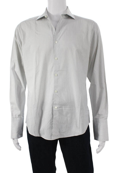 Kenneth Cole Reaction Mens Striped Button Up Shirt White Size 16 32-33