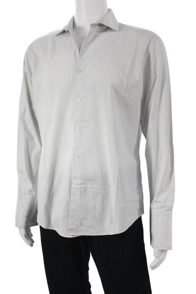Kenneth Cole Reaction Mens Striped Button Up Shirt White Size 16 32-33