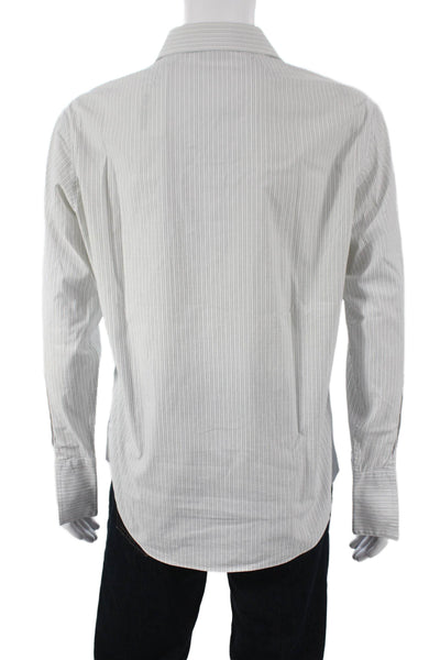 Kenneth Cole Reaction Mens Striped Button Up Shirt White Size 16 32-33