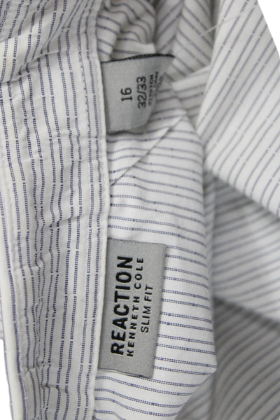 Kenneth Cole Reaction Mens Striped Button Up Shirt White Size 16 32-33
