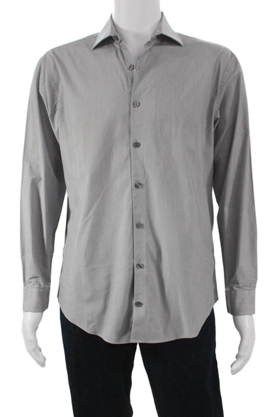 Kenneth Cole Reaction Mens Cotton Blend Button Up Shirt Gray Size 16 32-33