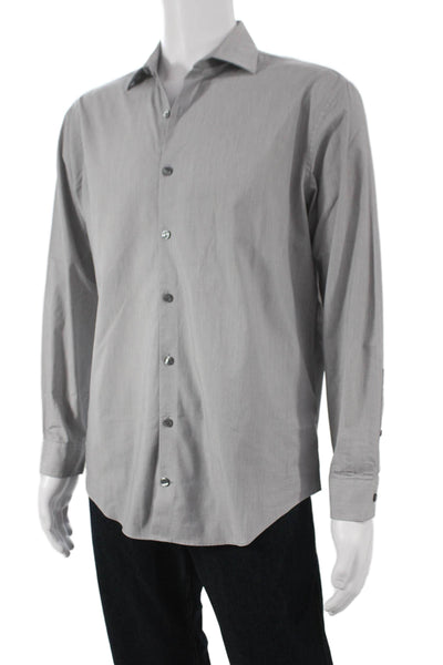Kenneth Cole Reaction Mens Cotton Blend Button Up Shirt Gray Size 16 32-33