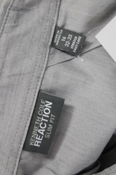 Kenneth Cole Reaction Mens Cotton Blend Button Up Shirt Gray Size 16 32-33