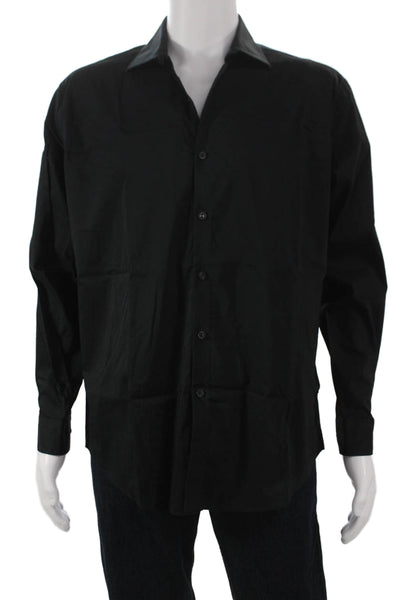 Kenneth Cole Reaction Mens Cotton Blend Button Up Shirt Black Size 16.5 32-33