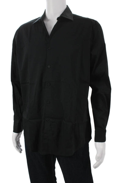 Kenneth Cole Reaction Mens Cotton Blend Button Up Shirt Black Size 16.5 32-33