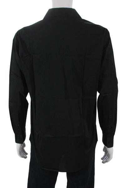 Kenneth Cole Reaction Mens Cotton Blend Button Up Shirt Black Size 16.5 32-33