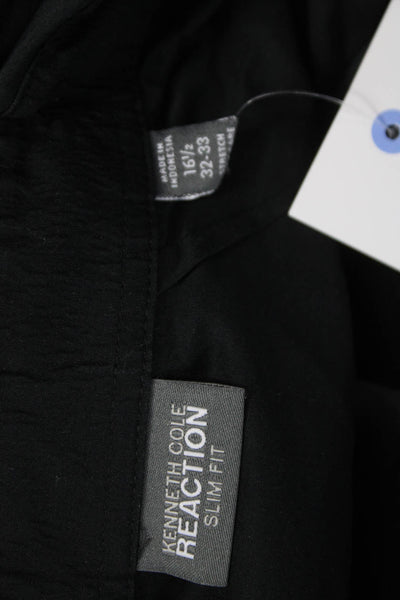 Kenneth Cole Reaction Mens Cotton Blend Button Up Shirt Black Size 16.5 32-33