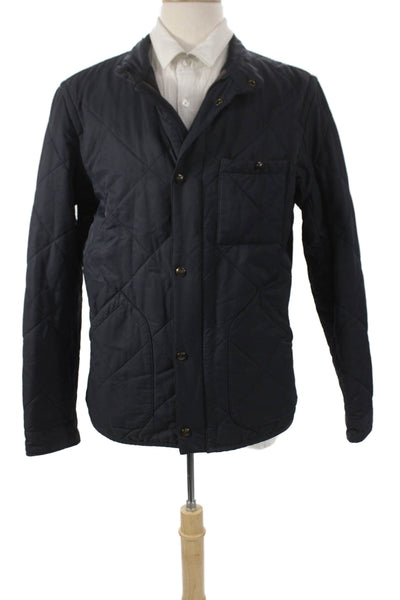 J Crew Mens Quilted Jacket Blue Button Closure Size M