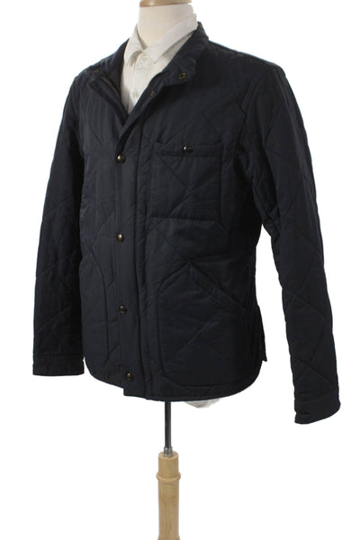 J Crew Mens Quilted Jacket Blue Button Closure Size M