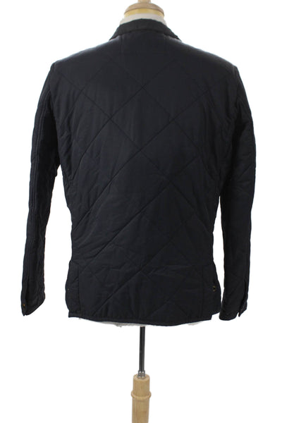 J Crew Mens Quilted Jacket Blue Button Closure Size M