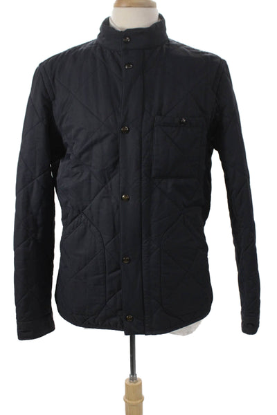 J Crew Mens Quilted Jacket Blue Button Closure Size M