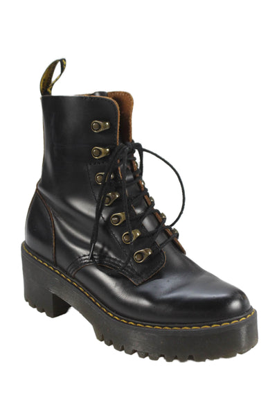 Dr. Martens Women's Leather Lace-Up Lug Sole Combat Boots Black Size 7