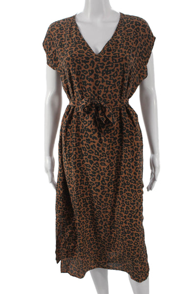 Amour Vert Womens Silk Animal Print V-Neck Shift Dress Short Sleeve Size XS