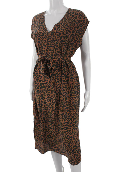 Amour Vert Womens Silk Animal Print V-Neck Shift Dress Short Sleeve Size XS