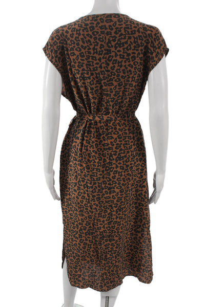 Amour Vert Womens Silk Animal Print V-Neck Shift Dress Short Sleeve Size XS