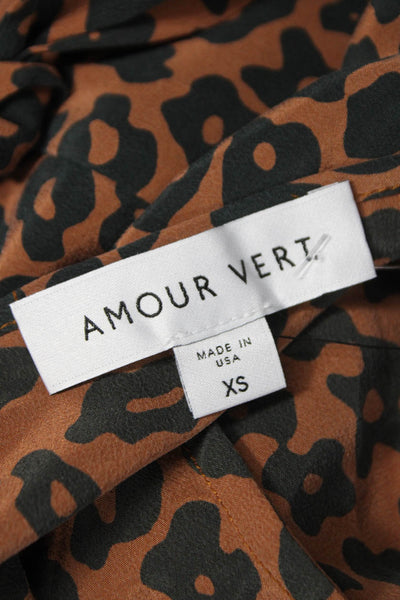 Amour Vert Womens Silk Animal Print V-Neck Shift Dress Short Sleeve Size XS
