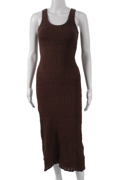 Saltwater Luxe Women Maxi Dress Brown Geometric Scoop Sleeveless Size XS