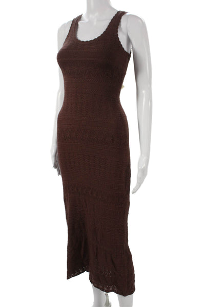 Saltwater Luxe Women Maxi Dress Brown Geometric Scoop Sleeveless Size XS