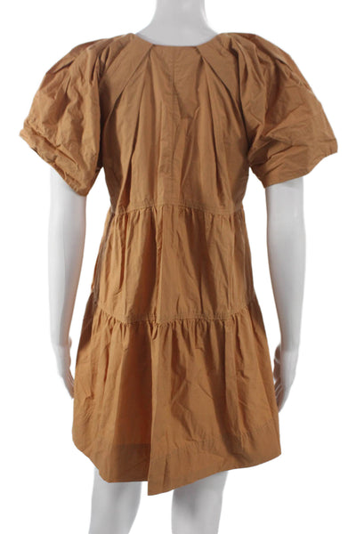 A.L.C. Women Mini V Neck Cotton Dress Beige Short Sleeve Size 0