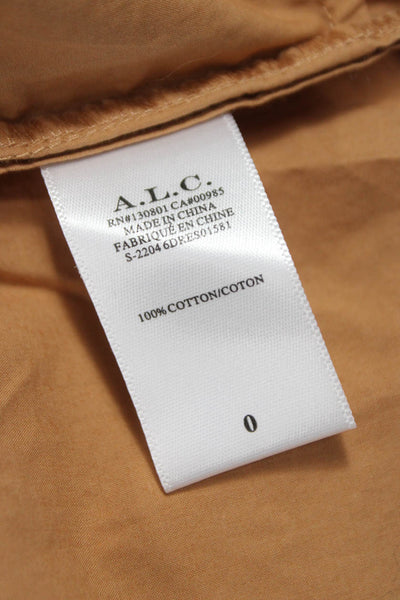 A.L.C. Women Mini V Neck Cotton Dress Beige Short Sleeve Size 0