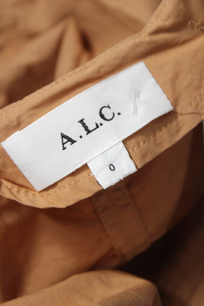 A.L.C. Women Mini V Neck Cotton Dress Beige Short Sleeve Size 0