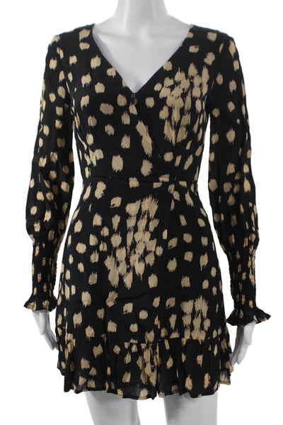 French Connection Women Wrap Dress Black Viscose V Neck Long Sleeve Tie Size 0