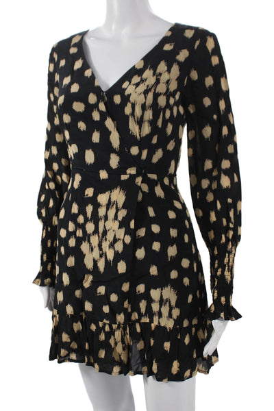 French Connection Women Wrap Dress Black Viscose V Neck Long Sleeve Tie Size 0
