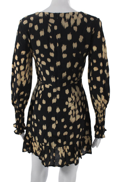 French Connection Women Wrap Dress Black Viscose V Neck Long Sleeve Tie Size 0