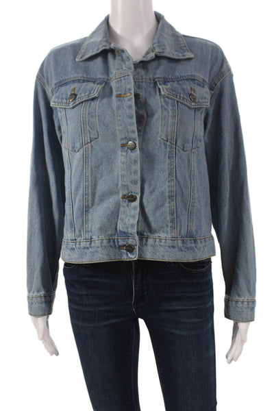 Superdown Women Basic Jacket Blue Long Sleeve Button 100% Cotton Size S