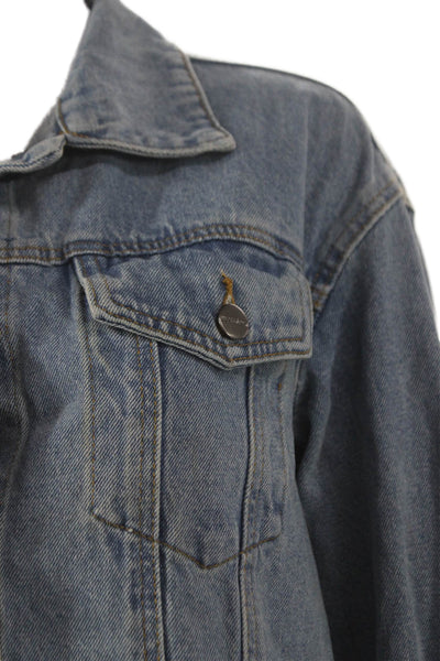 Superdown Women Basic Jacket Blue Long Sleeve Button 100% Cotton Size S