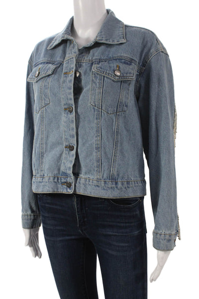 Superdown Women Basic Jacket Blue Long Sleeve Button 100% Cotton Size S