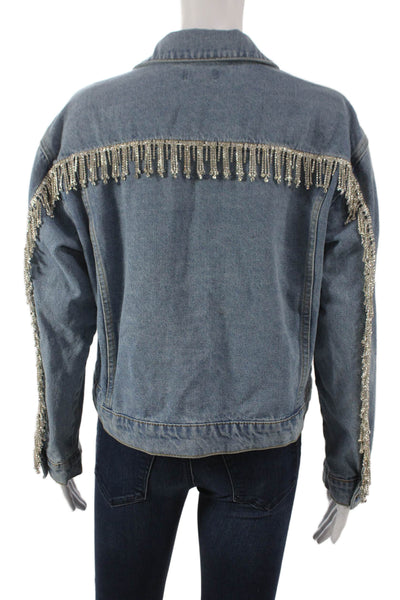 Superdown Women Basic Jacket Blue Long Sleeve Button 100% Cotton Size S
