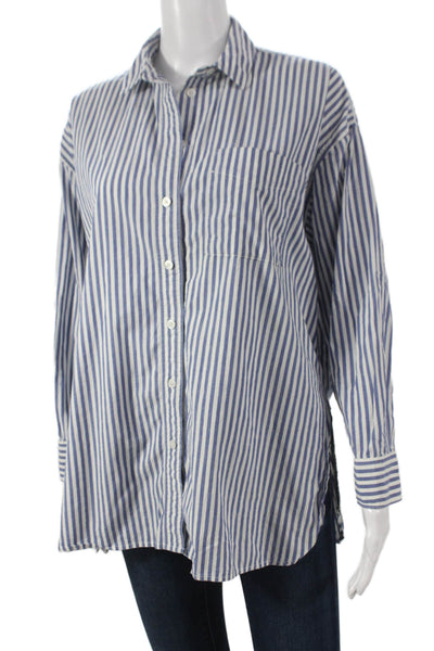 Madewell Womens Striped Collared Cotton Tunic Button Up Blue Long Sleeve Size S