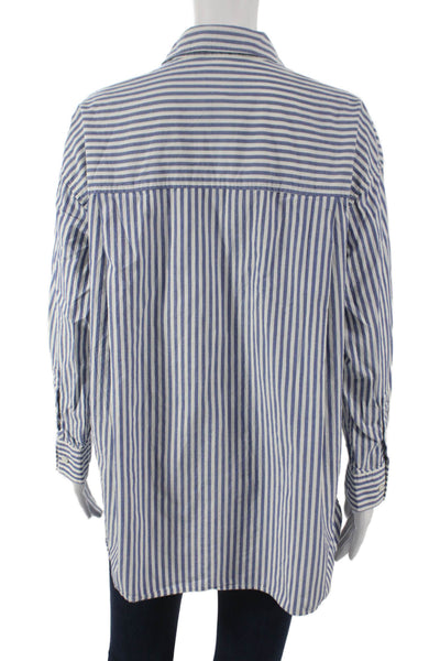 Madewell Womens Striped Collared Cotton Tunic Button Up Blue Long Sleeve Size S