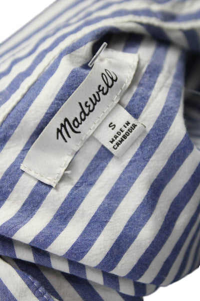 Madewell Womens Striped Collared Cotton Tunic Button Up Blue Long Sleeve Size S