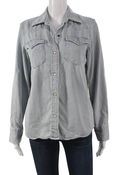 Faherty Womens Blue Western Buttonup Blouse Long Sleeve Size S