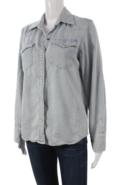 Faherty Womens Blue Western Buttonup Blouse Long Sleeve Size S
