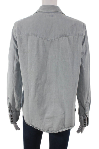 Faherty Womens Blue Western Buttonup Blouse Long Sleeve Size S