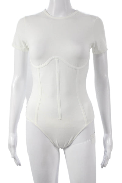 Fleur du Mal Women Corselette Bodysuit White Short Sleeve Size S