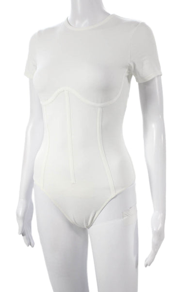 Fleur du Mal Women Corselette Bodysuit White Short Sleeve Size S