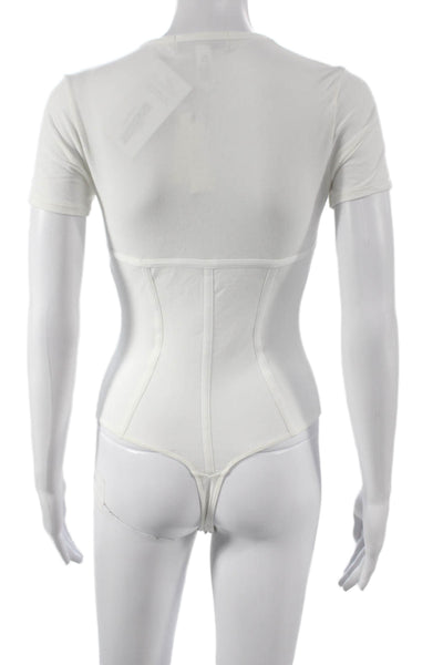 Fleur du Mal Women Corselette Bodysuit White Short Sleeve Size S