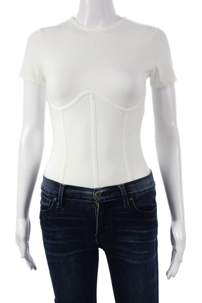 Fleur du Mal Women Corselette Bodysuit White Short Sleeve Size S