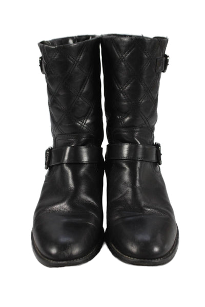 Aquatalia Womens Leather Quilted Buckle Midi Boots Shoes Black Size 7.5