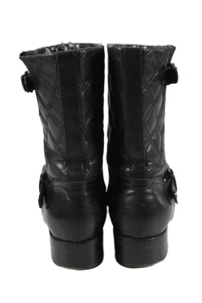 Aquatalia Womens Leather Quilted Buckle Midi Boots Shoes Black Size 7.5