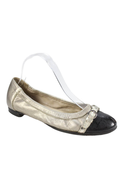 AGL Attilio Giusti Leombruni Womens Cap Toe Buckle Flats Shoes Gold Size 7.5