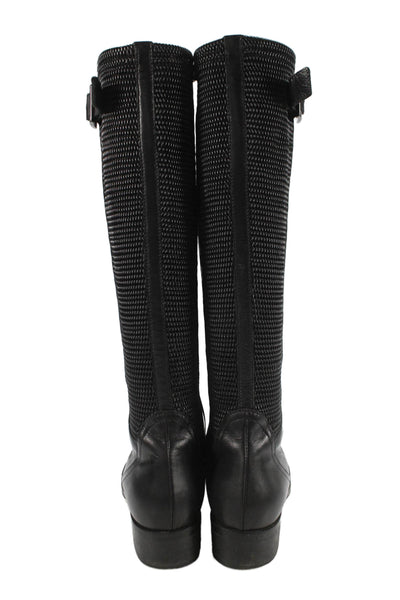Aquatalia Womens Textured Zip Knee High Boots Shoes Black Size 7.5