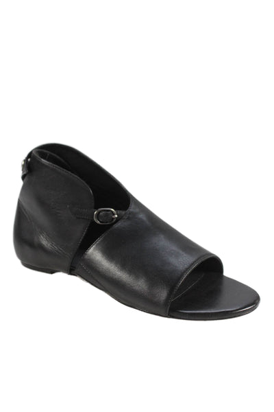 Leon Max Womens Open Toe Buckle Detail Flats Shoes Solid Black Size 9M