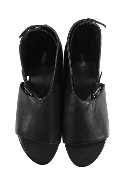 Leon Max Womens Open Toe Buckle Detail Flats Shoes Solid Black Size 9M